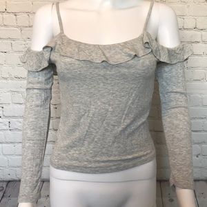 Grey Ruffled Off The Shoulder Top